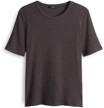 OPUS Damen Kurzarmshirt | SULCHEN Slim Shirt aus melangiertem Rippjersey Midnight Brown, 36