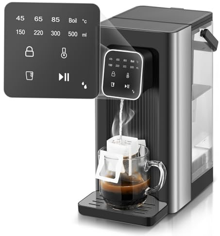 Dispensador de Agua Caliente, 2600W Agua Caliente en Segundos, 4 Niveles de Temperatura, 4 Cantidades de Agua, Depósito de 2,5 l, Compacto y Energéticamente Eficiente, Pantalla Táctil Digital