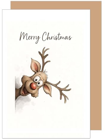 Edition Seidel Premium Grußkarte zu Weihnachten mit Umschlag. Glückwunschkarte Weihnachtskarte Karte englisch für Frau Mann Retro Merry Christmas Xmas Rentier (W1141 SW025)