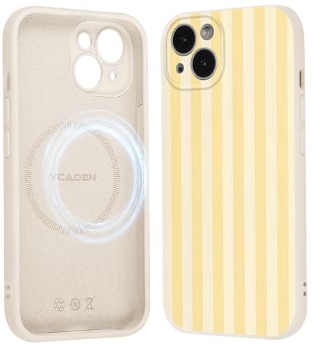 Xylota Coque Magnétique pour iPhone 14, Aesthetic Design Rayures Motif Jaune Silicone Housse Étui Compatible avec MagSafe, Anti-Rayures Protection Etui Bumper Cover pour iPhone 14 6,1'', 01