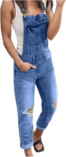 Generisch Salopette da donna in jeans a gamba larga, casual, baggy, senza maniche, a gamba larga, salopette da lavoro, comode bretelle regolabili, salopette in jeans, 01, 3XL