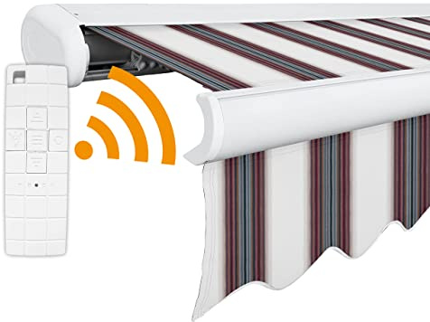 Arilco Elektrische Vollkassettenmarkise Kassettenmarkise Gelenkarmmarkise Markise Sonnenmarkise Sonnenschutz in vielen Farben und Größen wählbar in der Kassettenfarbe Weiß (3,5x3m König)