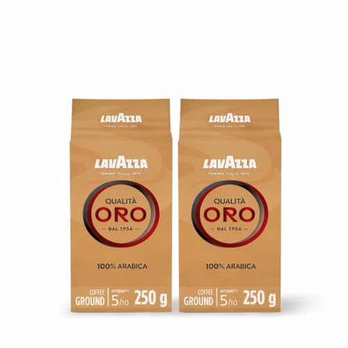 Lavazza, Qualità Oro, Ground Coffee, 2 x 250g | ntensity 5/10, with Notes of Fruit and Flowers, 100% Arabica, Medium Roasting, Ideal for Moka Pot and French Press