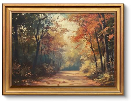 ARPEOTCY Herbst Leinwand Bilder, Vintage Landschaft Wandbild mit Rahmen | Golden Rahmen Herbst Wald Wanddeko für Wohnzimmer Schlafzimmer, Barock Bauernhaus Aesthetic Wandbilder Deko 30×40 cm