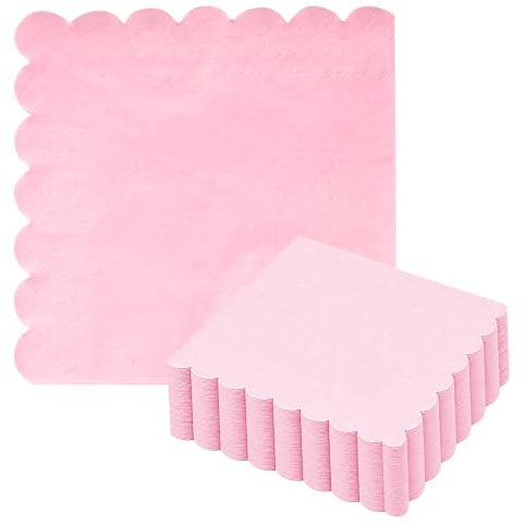 50 Pièces Serviettes en Papier Rose 33 x 33 cm, 2 Couches Ondulées Serviettes Jetables, pour Anniversaire, Mariage, Fête Prénatale, Cocktails