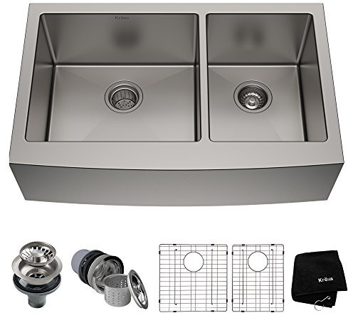 Kraus KHF203-36 36 inch Farmhouse Apron 60/40 Double Bowl 16 gauge Stainless Steel Kitchen Sink