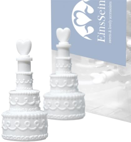 EinsSein Seifenblasen Hochzeit Torte Set Weiss 96| Gastgeschenke für die Hochzeit Taufe Geburtstag Verlobung | Mini Hochzeitsseifenblasen Herz Herzgriff in Torte befüllt | kleine Seifenblasen Herz