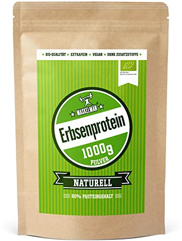 Maskelmän Bio Erbsenprotein Pulver - 1 KG - veganes Proteinpulver | Erbsenmehl inkl. aller essentiellen Aminosäuren - Eiweisspulver mit 84% Protein - Unterstützt den Muskelaufbau
