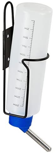 Kerbl Trinkflasche 250ml mit Halter aus Metall, 1 Stück (1er Pack), weiß