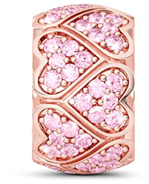 GNOCE 925 Sterling Silver Gomma Stopper Pink Sweet Love Ladies Catenaccio Distanziatore Charms Perlina Oro Rosa Tappo a Forma di Cuore per Bracciali