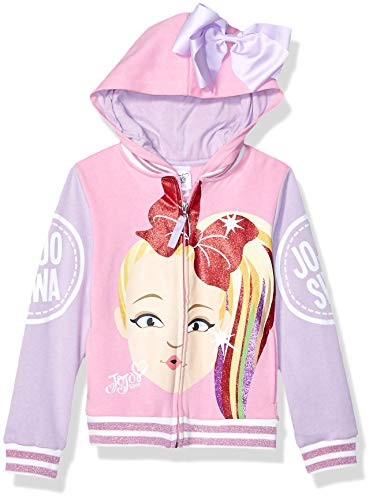 Jojo Siwa Girls' Little Big Face Zip Up Hoodie with Bow on Hood, Light pink/lilac X-Large-16