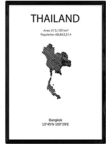 Nacnic Poster Thailand. Blätter von Ländern und Kontinenten. A3 Größe