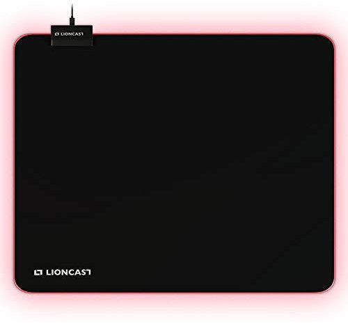 Lioncast Glow RGB Gaming Mauspad (450mm x 355mm, Premium Stoff-Oberfläche, 7 Farben RGB-Beleuchtung mit Farbfluss-Modus, Genähter Rand)