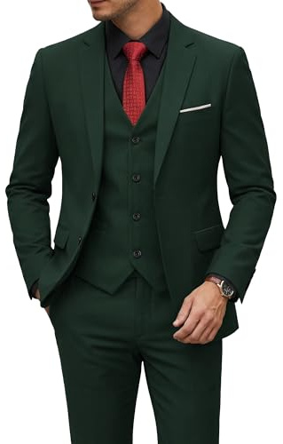 YND Conjunto de traje de 3 piezas para hombre, ajuste ceñido, 2 botones, chaqueta, chaleco, pantalones y corbata