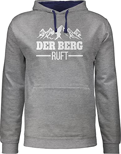 Pullover Herren Frauen Hoodie Kontrast zweifarbig - Skiurlaub Apres Ski - Der Berg Ruft - M - Grau meliert/Navy Blau - Geschenk Skifahrer ruf Pulli Damen,der skioutfit Berge Hoodies apre Hiking