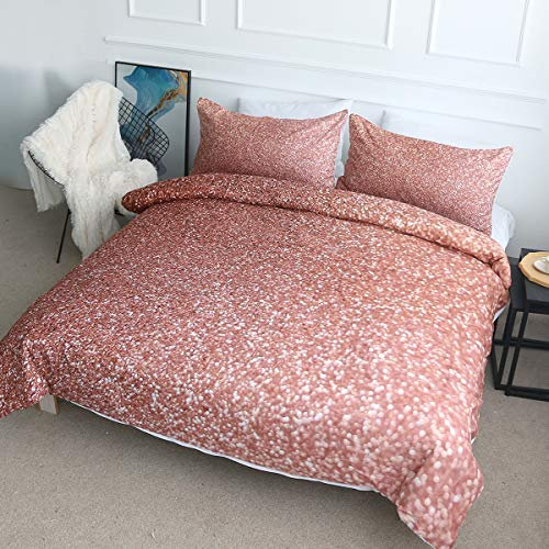 BlessLiving Rose Gold Glitter Bedding Girly Pink Sparkle Duvet Cover with Pillow Shams Single Size 3 Piece Modern Chic Quilt Cover Abstract Bedspreads for Girls and Women