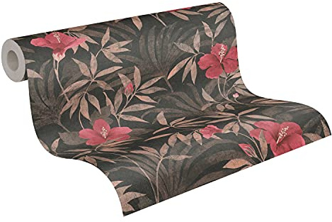 A.S. Création Blumentapete Cuba Tapete floral natürlich Vliestapete braun rot schwarz leicht glänzend matt fein strukturiert 380283 38028-3, 10.05 m x 0.53 m