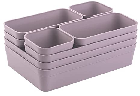 1x Schubladen-Organizer Set Aufbewahrungs-Box Einteiler Trenn-System verstellbar Utensilien Stauraum Wohn-Badezimmer Kunststoff flieder