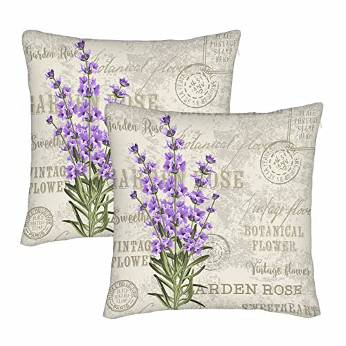 WONDERTIFY Lavendel-Kissenbezüge, elegante Vintage-Lavendelblumen, quadratisch, 2er-Set, für Dekokissen, Bett, Couch, Sofa, 45,7 x 45,7 cm