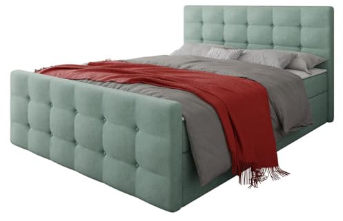 Mirjan24 Boxspringbett Ziton I, Polsterbett mit 2 Bettkästen, Bett mit Kopfteil, Doppelbett mit Matratze und Topper, Amerikanisches Continentalbett, Ehebett Schlafzimmer (Rico 18, 140 x 200 cm)