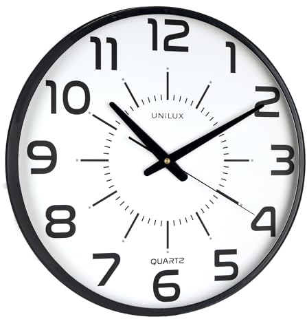 Unilux, Reloj de Pared Silencioso Pop, 30.5 cm, Color Negro