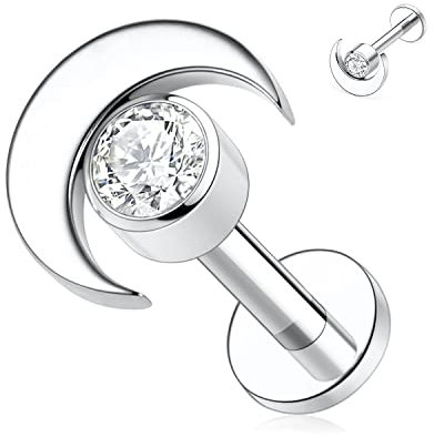 hengkaixuan G23 Titan Labret Ohrstecker Lip Ohrstecker Flatback Ohrstecker 16G Tragus Piercing Schmuck Innengewinde 10mm Monroe Medusa Helix Piercing Silber Lobe Knorpel Conch Ohrringe Mondform