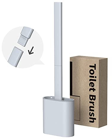 Momooda TPR WC Toilettenbürste mit Halter Set Tiefenreiniger schnell trocknend Wand-WC-Bürste mit flexiblen Borsten für Badezimmer Grau 36.5cmx9.8cmx4.3cm