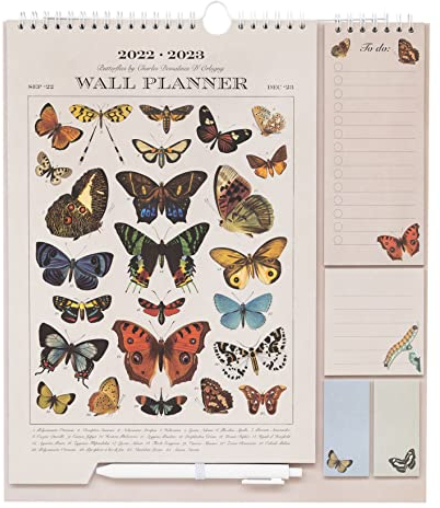 Grupo Erik Wandkalender 2023, Schmetterlinge von Charles Dessalines Kalender mit Einkaufsliste und Notizzettel, ein Monatskalender für ein besseres Zeitmanagement, único