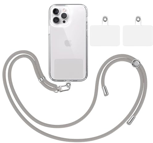 TBOC Band Handykette Schlüsselband Kette Handyschnur [Grau] + 2 Zusätzliche Befestigungspatches Aufhängen Nacken Universal Handy - Pad Handyband Patch Karabiner Hülle Handyhülle Lanyard