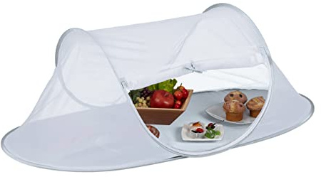 Relaxdays Food Tent Cover, Pop-Up Picnic Dome for Fruit, Cakes, HWD: 40 x 110 x 58 cm, Fly Protection, Grey/White
