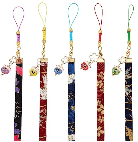 OLYCRAFT 5pcs Porte-Clés Porte-Clés Chat Porte-Bonheur Japonais Faisant Signe Chat Porte-Clés Cloche Boucle Porte-Clés avec Fleur Maneki Neko Porte-Clés Breloque pour Handag Sac Dos Téléphone