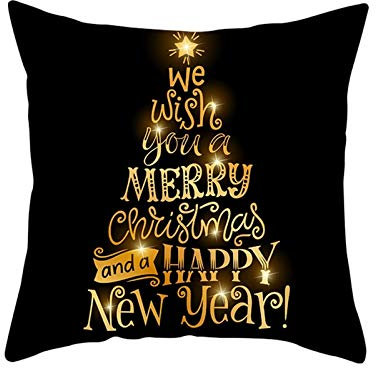 Kissenbezug Deko 40X40, Weihnachten Weinachten Deko Kissenbezug Polyester Weihnachtskissenbezug 1er Set Schwarzes Gold Buchstaben Weihnachtsbaum