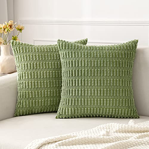 MIULEE 2er Set 45x45 cm Kordsamt Kissenbezüge Moderne Kissenhüllen Dekorative Sofakissen Dekokissen Weicher Zierkissenbezug für Wohnzimmer Sofa Schlafzimmer Boho Dekor Grün