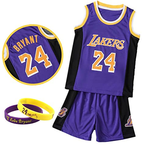 CLZWFZ Kit di Maglia da Basket Bambini Fans Jersey Boys Sportswear Gilet da Basket Senza Maniche Top e Pantaloncini Sport Set Tuta Estiva Regali per Ragazzi Grils,Viola,L