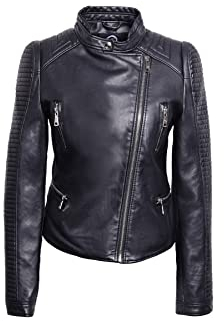 QUEEN HELENA Giacca Biker in Ecopelle Moto Giacchetta Casual Elegante Motociclista Giubbino Corto Donna Y (XL, Nero)