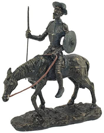 ROCKING GIFTS Don Quijote Dekorative Figur auf Rocinierendes Pferd, Harz Antike Bronze-Effekt, Ornament Elegante Dekoration Spanien, 30 cm