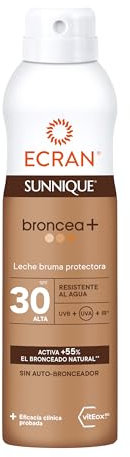 Ecran Sunnique Bronze- Bruma Leche Protectora FPS 30, Protección UVB + UVA e IR-A, Con Tecnología Pure Bronze y VitEox 80, Activa el Bronceado Natural, Sin Autobronceador - 250 ml