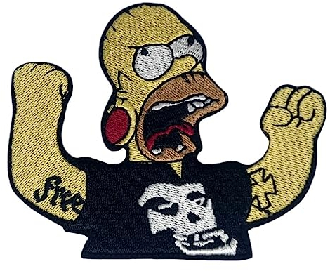 Homer Misfits in Metal we Trust Patch (3.5 Inch) Embroidered Iron or Sew-on Badge Party Hard Rockabilly Biker Retro Cartoon Gift Patches