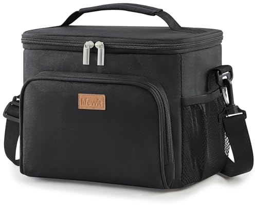 Lifewit Isolierte Kühltasche, Wiederverwendbare Lunchtasche, Tragbare Kühlbox, weiche Tragetasche, auslaufsicher, mit verstellbarem Schulterriemen für Erwachsene für Arbeit/Picknick, schwarz 15L