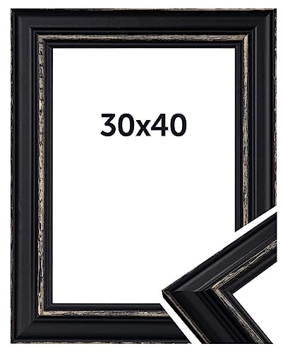 DÖRR Bilderrahmen Boho - Massiv Holz - Kunstglas - Shabby Chic - Vintage Style - Made In Italy 30x40 Schwarz