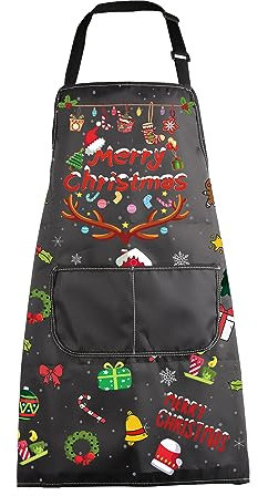 ENSIANTH Merry Christmas Aprons for Women Men Christmas Kitchen Cooking Apron with Pockets Merry Christmas Gifts Chef Baking Apron (christmas apron)