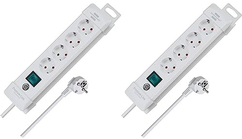 Brennenstuhl Premium-Line, Steckdosenleiste 4-Fach (Steckerleiste mit Schalter und 1,8m Kabel - 45° Winkel der Schutzkontakt-Steckdosen, Made in Germany) weiß (Packung mit 2)
