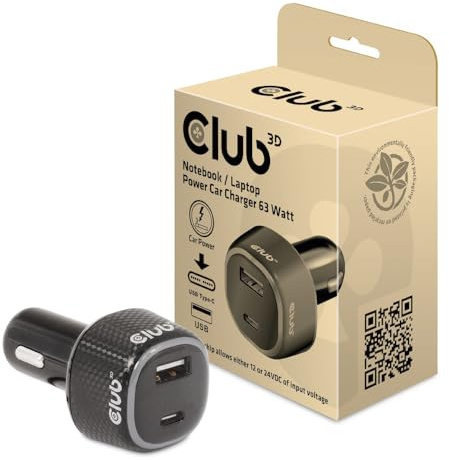 Club3D CAC-1922 - Caricabatteria da auto per notebook/laptop, 12 V, 63 Watt