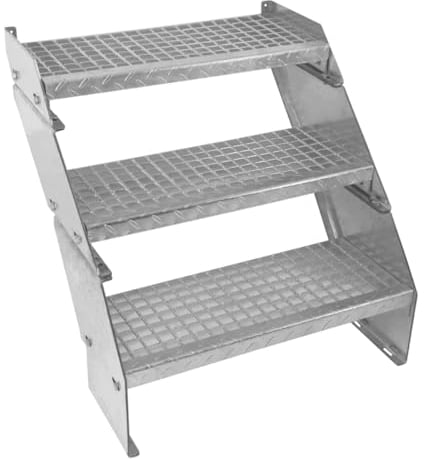 Escalera Metálica Ajustable de 3 Secciones 600mm 60cm de Ancho Escalera de Metal Escalera Exterior Jardín Patio Escalones Galvanizados Impermeables Rejillas con Pernos Arandelas y Tuercas GRATIS