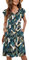MOLERANI Women Summer Dresses Ruffle Sleeve V Neck Casual Swing Elastic Waist Midi Dress with Pockets Plain Leaf Print L