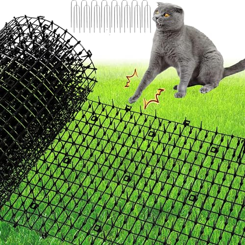 XFLYP Anti-Chat avec Pointes, 400 x 30cm Empêcher Les Animaux de S'approcher avec 16 Piquets en Métal, Tapis Répulsif avec Epine Grille Pic Tapis pour Jardin, Clôtures,Canapé-Protège Plantes