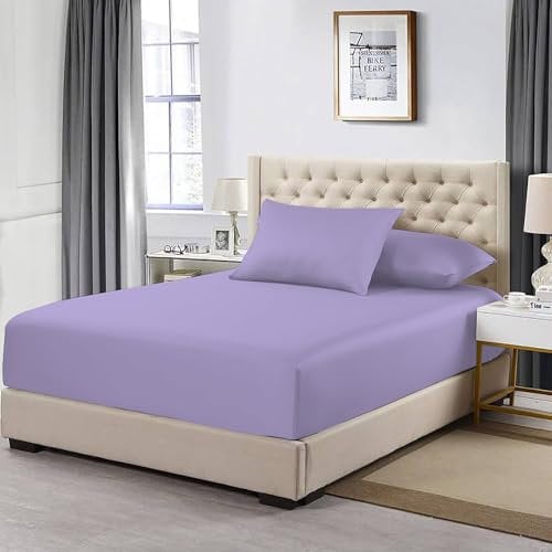 MistyMorning Extra Deep Fitted Sheet 16''/40cm, Egyptian Cotton bed sheets with 200 Thread Count, Soft & Premium quality Bedding & Linen (Lilac, King)