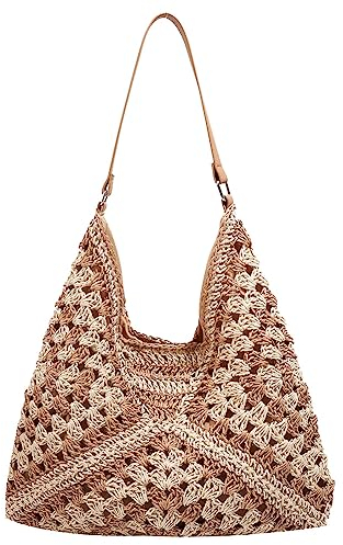 DKIIL NOIYB Bolso cruzado de paja, bolso de mano tejido hobo, bolso de rafia para mujer, bolso trenzado, bolsa de playa para vacaciones/trabajo/diario/verano, Color caqui.