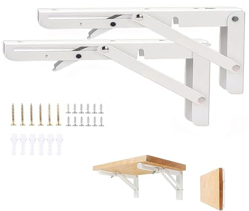 Vebetter 400mm Escuadras Abatibles, 2Pcs Bisagra Mesa Abatible Escuadras para Estanterias, Bisagras Mesa Plegable Inoxidable, Soporte Estantería Plegable, Pared Soporte de Estante, Carga: 90KG.