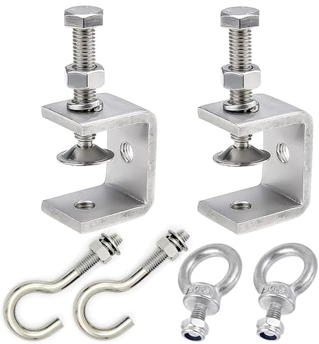 NIEEKRUN Set di 2 morsetti a C in acciaio inox con ganci in acciaio inox e viti ad anello, morsetto da 30 mm, pinza di fissaggio regolabile, campo di serraggio è 0-25 mm